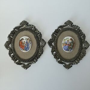 Vintage Porcelain Courting Couple Victorian Inspired Framed Wall Art Hangers